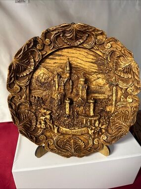 Decorative Neuschwanstein Castle Relief Plate - Gold Tone